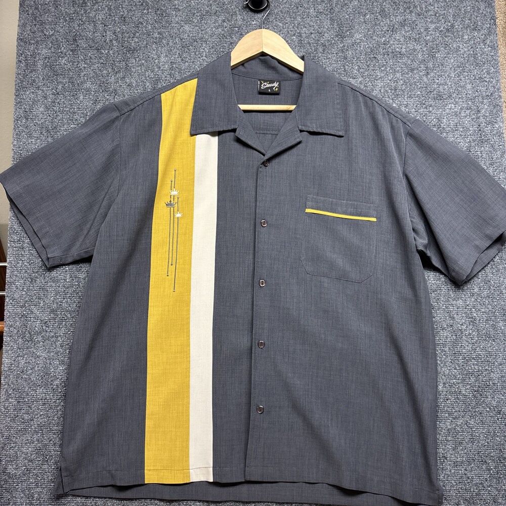 Steady Clothing Classic Arthur Bowling Shirt Men Large Gray Yellow Retro